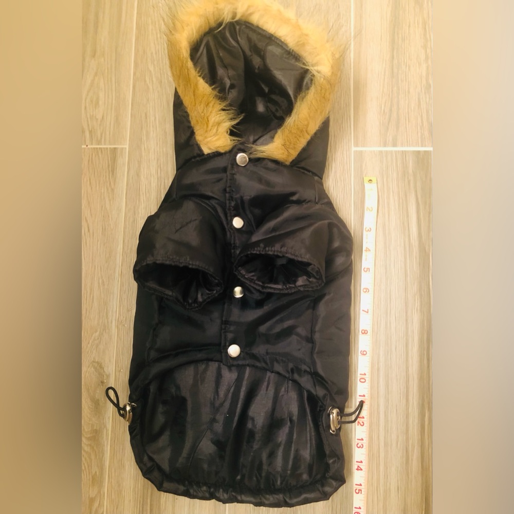 Dog Fur Trimmed Parka Coat Jacket Hood Hooded  Black Pet Winter XXL